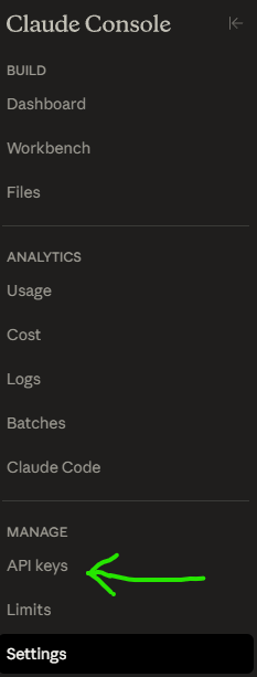 Anthropic API Keys: Where to find your API keys in the Anthropic console.